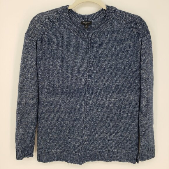 Talbots Marled Crew Neck Sweater XSP Cotton Blend Pullover Navy Blue - Picture 1 of 9